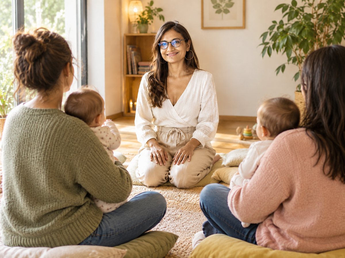 Atelier Parents-enfants avec une animatrice et des parents avec leurs bébés